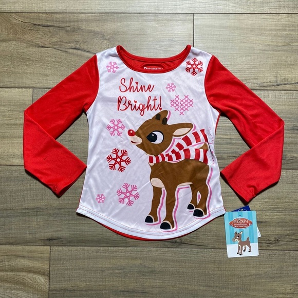 Rudolph The Red Nosed Reindeer Girls Shine Bright Long Sleeve Pajama Size 4/5 - Picture 1 of 11